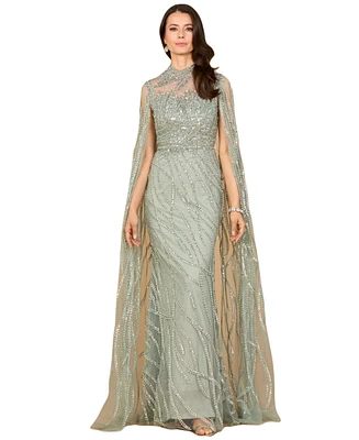 Lara Women's High Neck Gown with Long Cape Sleeves