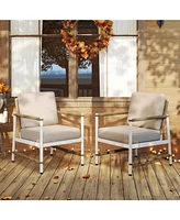 2 Packs Patio Aluminum Sofa with Wicker Backrest and Armrests