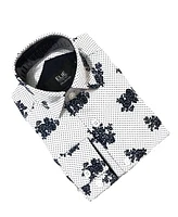 Elie Balleh Little Boys White Floral Print Button-Down Slim Fit Shirt
