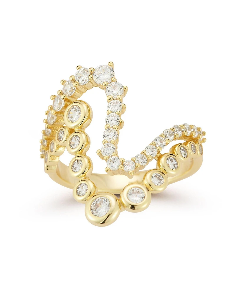 Rachel Zoe 14K Gold Plated Sterling Silver Pave Wave Band Ring
