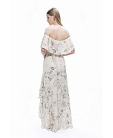 Nocturne Women's Patterned Midi Dress with Sash Tie