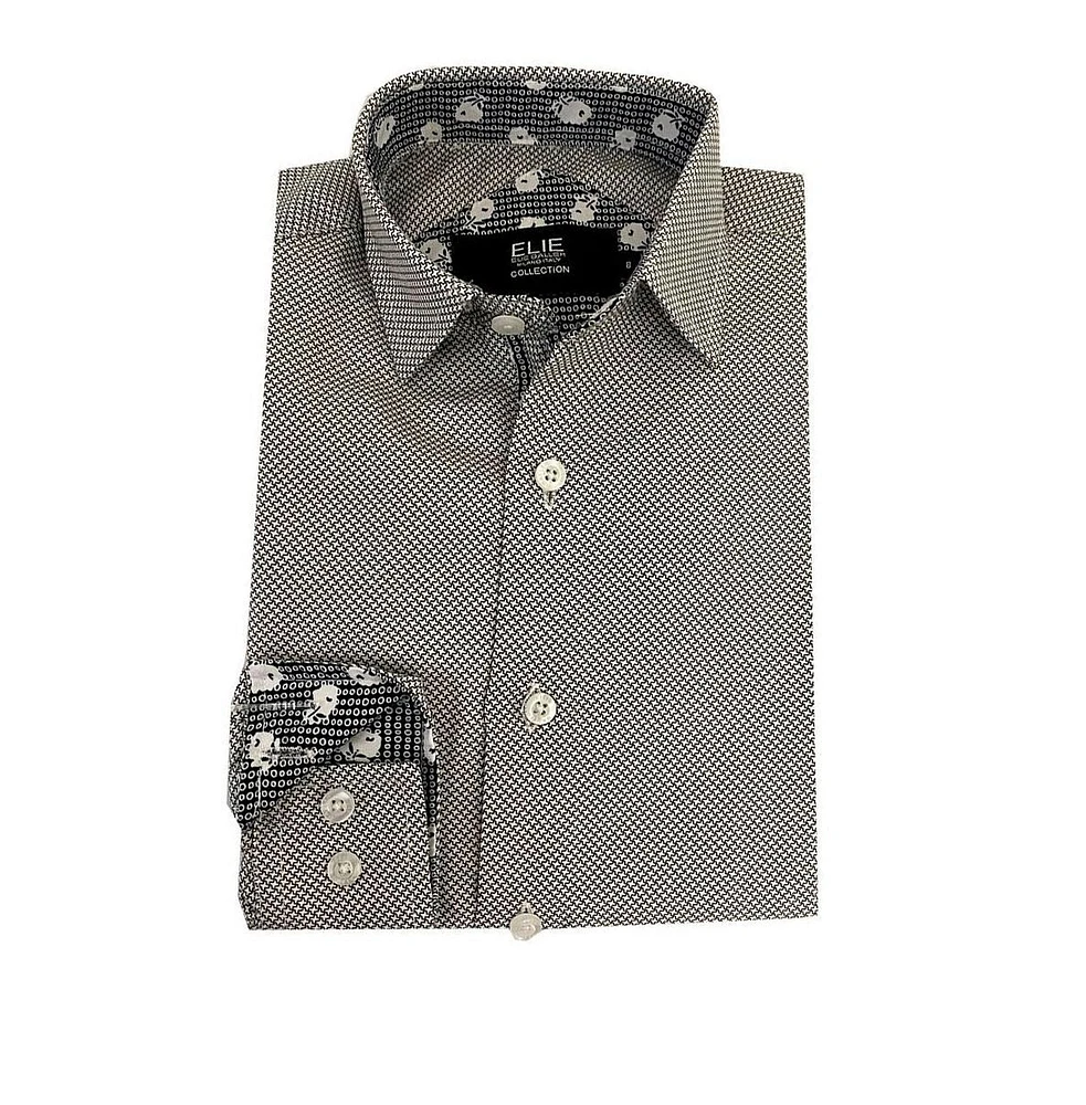 Elie Balleh Little Boys Black Micro Houndstooth Slim Fit Shirt for