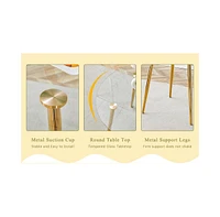 Glass Table & 4 Leather Chairs - Modern Gold Accent