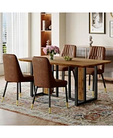 Wood-Textured Mdf Dining Set: 67" Table and 4 Brown Suede Chairs