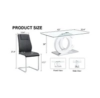 63" Glass Dining Table with 4 Pu Chairs in Black