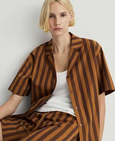 Mango Women's Two-Tone Woven Striped Short Sleeve Sleepshirt
