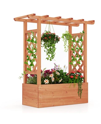 Wooden Raised Garden Bed Elevated Planter Box with Trellis and Hanging Roof-Orange