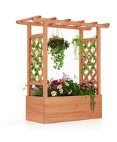 Wooden Raised Garden Bed Elevated Planter Box with Trellis and Hanging Roof-Orange