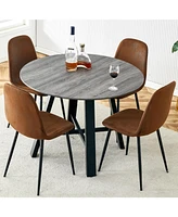 Modern Dining Set: 42" Round Mdf Table, 4 Fabric Chairs