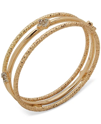 Anne Klein 3-Pc. Set Crystal Floral-Motif Bangle Bracelets