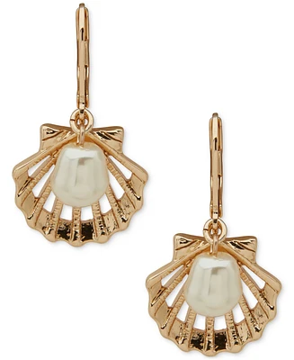 Anne Klein Gold-Tone Imitation Pearl Shell-Motif Drop Earrings