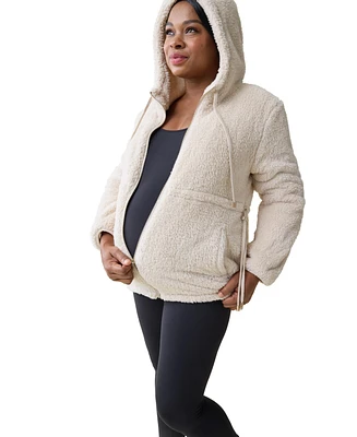 Ingrid + Isabel Maternity Ingrid + Isabel Zip Up Teddy Jacket Oatmeal Xl