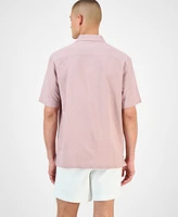 Alfani Men's Short Sleeve Puckered Button-Front Camp Shirt, Exclusively at Macy's