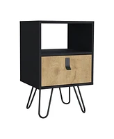 One Drawer Faux Wood Nightstand for Compact Bedroom Storage and Organization