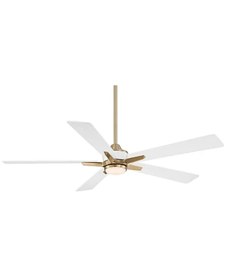 52" Vegas Nights Modern Indoor Ceiling Fan 5 Blade Led Light Remote Control Soft Brass Finish White Wood Blades Bedroom Living Room Kitchen Garag