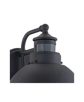 Oberlin Rustic Industrial Farmhouse Outdoor Barn Light Fixtures Set of 2 Black Dusk to Dawn Motion Sensor 9" Clear Seedy Glass for Exterior Deck