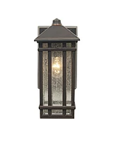 J du J Sierra Craftsman Mission Outdoor Wall Lights Set of 2 Rubbed Bronze Metal 10 1/2" Seedy Glass Panels for Post Exterior Barn Deck House Por