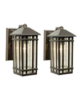 J du J Sierra Craftsman Mission Outdoor Wall Lights Set of 2 Rubbed Bronze Metal 10 1/2" Seedy Glass Panels for Post Exterior Barn Deck House Por