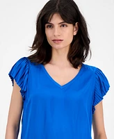 T Tahari Women's Pleated Raglan-Sleeve V-Neck Top