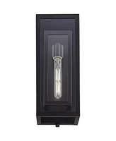 Double Box Modern Industrial Outdoor Wall Light Fixture Black Metal 16 1/2" Clear Glass for Exterior House Porch Patio Outside Deck Garage Yard F