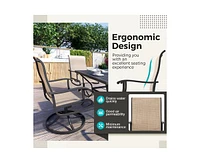 Outdoor 5-Piece Metal Patio Dining Set with and 4 Textilene Swivel Chairs and Square Table in Beige