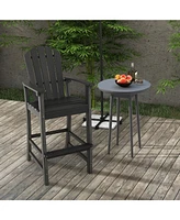 30 Inches Counter Height Outdoor Hdpe Bar Stool with Armrests and Footrest-Black