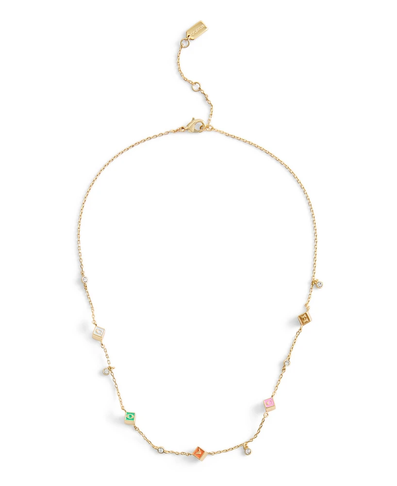 Coach Faux Stone Signature Logo Enamel Cube Strand Necklace