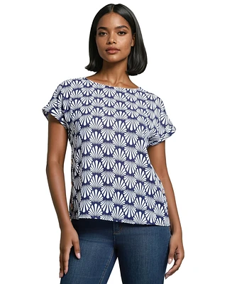 Jones New York Women's Short Sleeve Button Detail Top