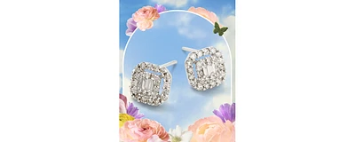 Diamond Round & Baguette Cluster Stud Earrings (1/2 ct. t.w.) in 14k White or Yellow Gold