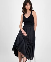 T Tahari Women's Ribbed Tiered-Skirt Embroidered-Hem Midi Dress