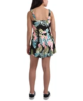Hurley Big Girls Smocked-Bodice Floral-Print Romper