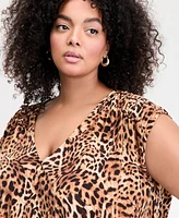 I.n.c. International Concepts Plus Animal-Print V-Neck Top, Exclusively at Macy's