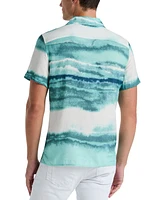 Perry Ellis Men's Short Sleeve Wave Print Button-Front Camp Shirt