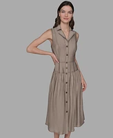 Karl Lagerfeld Paris Petite Notched Collar Sleeveless Midi Shirtdress