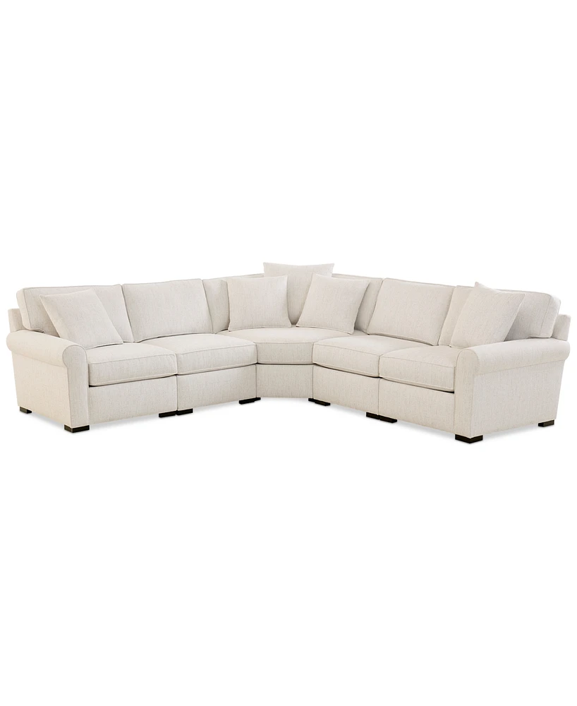 Radley Roll Arm 115" 5-Pc. Fabric L Sectional with Wedge, Exclusively at Macy's