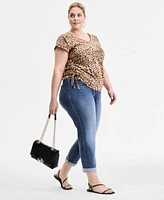 I.N.C. International Concepts Plus Size Printed Side Tie V Neck Top Slim Tech Rolled Cuff Boyfriend Jeans Exclusively At Macys