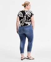 I.N.C. International Concepts Plus Size Printed Side Tie V Neck Top Slim Tech Rolled Cuff Boyfriend Jeans Exclusively At Macys