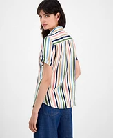 Nautica Jeans Women's Striped Short-Sleeve Camp Shirt