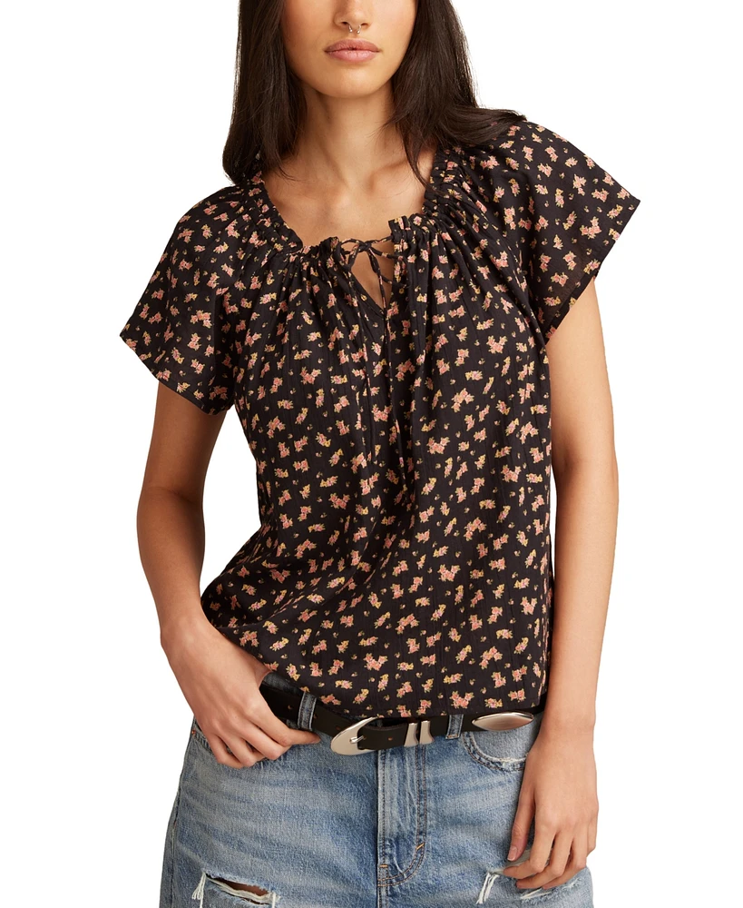 Lucky Brand Floral Short Sleeve Peasant Top
