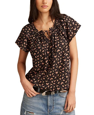 Lucky Brand Floral Short Sleeve Peasant Top