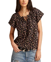 Lucky Brand Floral Short Sleeve Peasant Top