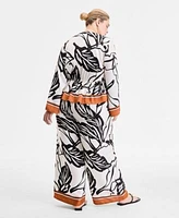 I.N.C. International Concepts Plus Size Printed Volume Sleeve Peplum Top Printed High Rise Wide Leg Pants