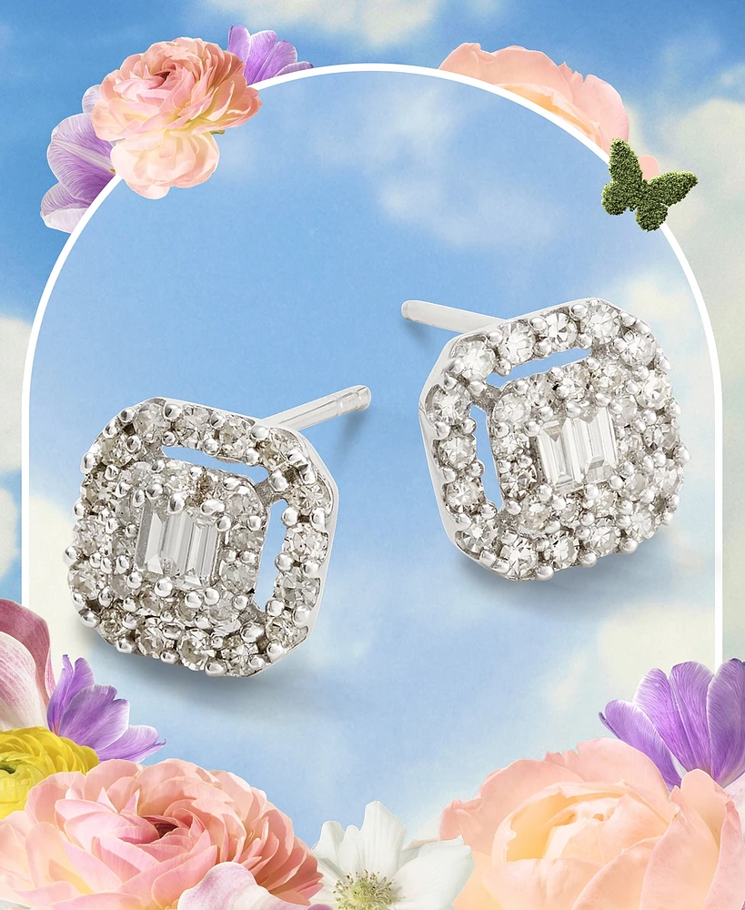 Diamond Round & Baguette Cluster Stud Earrings (1/2 ct. t.w.) 14k White or Yellow Gold