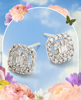 Diamond Round & Baguette Cluster Stud Earrings (1/2 ct. t.w.) 14k White or Yellow Gold