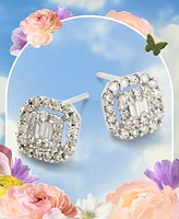 Diamond Round & Baguette Cluster Stud Earrings (1/2 ct. t.w.) 14k White or Yellow Gold