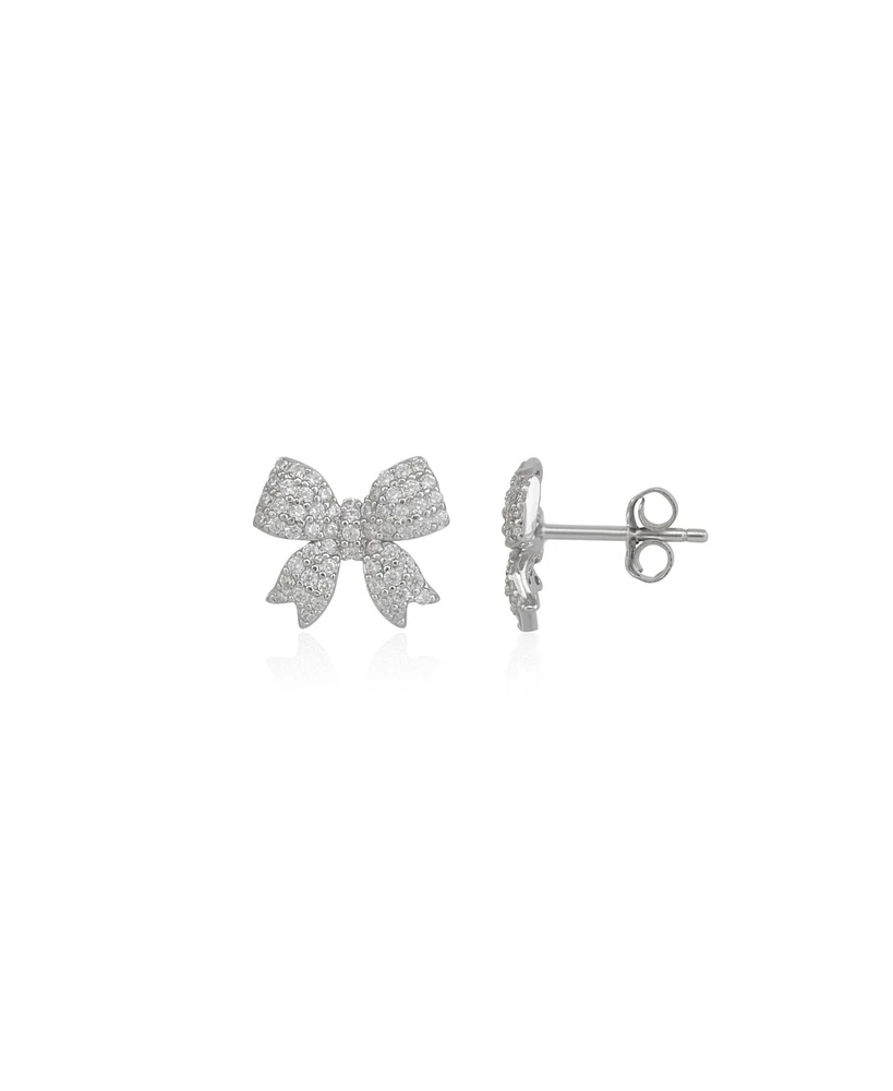 Spero London Bowtie Sterling Silver Zirconia Stud Earring