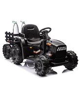 Ride on Tractor2.0 with Trailer,24V Battery Powered Electric Tractor Toy, 200w2motor 1.86-4.97MPH/Remote Control, electric car for kids, Three speed a