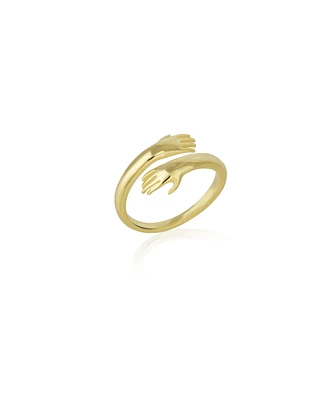 Spero London Hug Ring With Hands Sterling Silver and Gold Plated