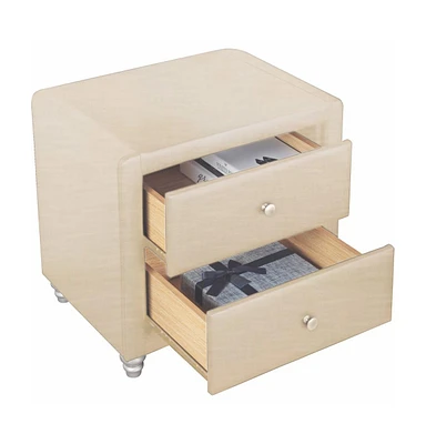 Two-Drawer Upholstered Nightstand – Chic Bedroom Storage with Details