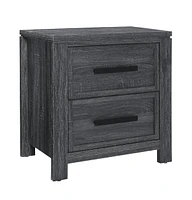 25" Distressed Dark Grey Two Drawer Wood Nightstand